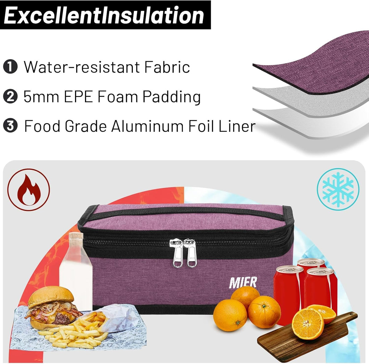 MIER Small Insulated Lunch Bag – Leakproof Thermal Cooler Tote for Work & Travel